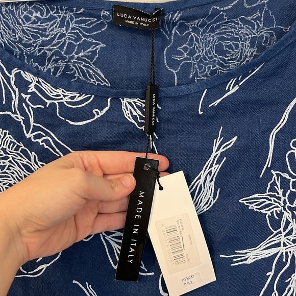 NWT Luca Vanucci Blue with white printed flowers Linen tunic style dress XL - Picture 3 of 7